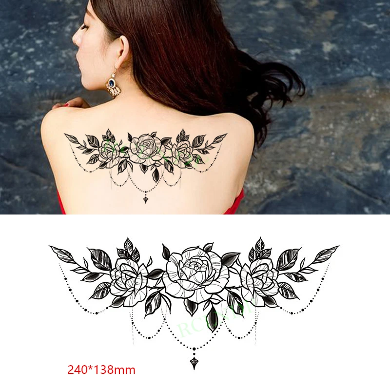 

Водостойкая Временная тату-наклейка, Три розы, сексуальная Очаровательная тату на спине, для груди, флэш-тату, искусственная татуировка для ...