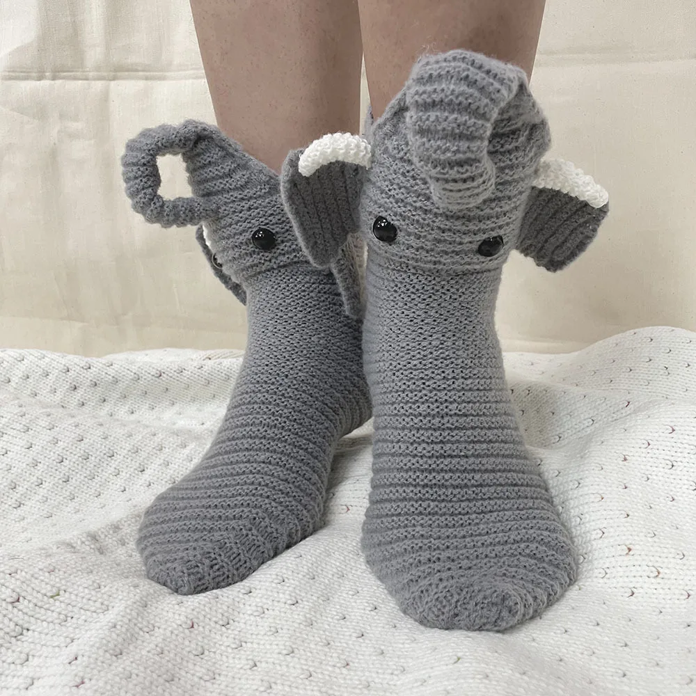 

Новые рождественские носки, вязаные носки в виде слона, милые новые зимние теплые носки унисекс для пола, подарок на Рождество для мужчин и женщин