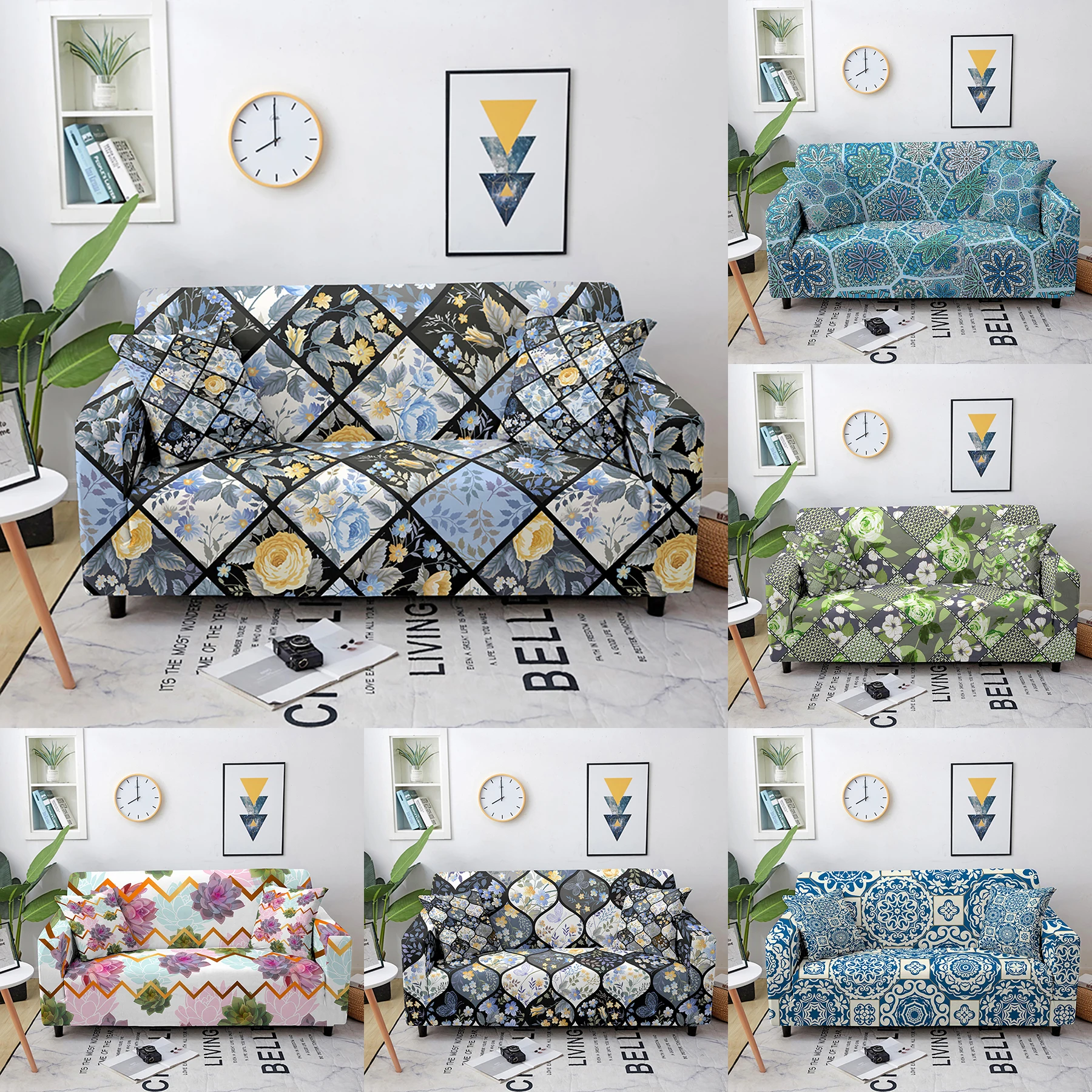 

Mandala Sofa Silpcover Flowers Sectional Fully-wrapped Corner Sofa Cover All-inclusive Elastic Sofa Protector for Living Room