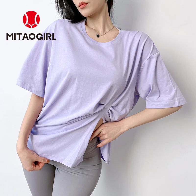 MITAOGIRL Sports T-shirt Women's Quick-drying Breathable Fitness Training Short-sleeved Round Neck Top Loose Yoga Clothes