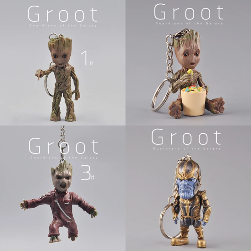 

Disney Anime Figure Tree Man Dolls Groot Spider Man Cartoon Movie Figure Decoration Hung Chain Model Key Buckle Gift for Kids