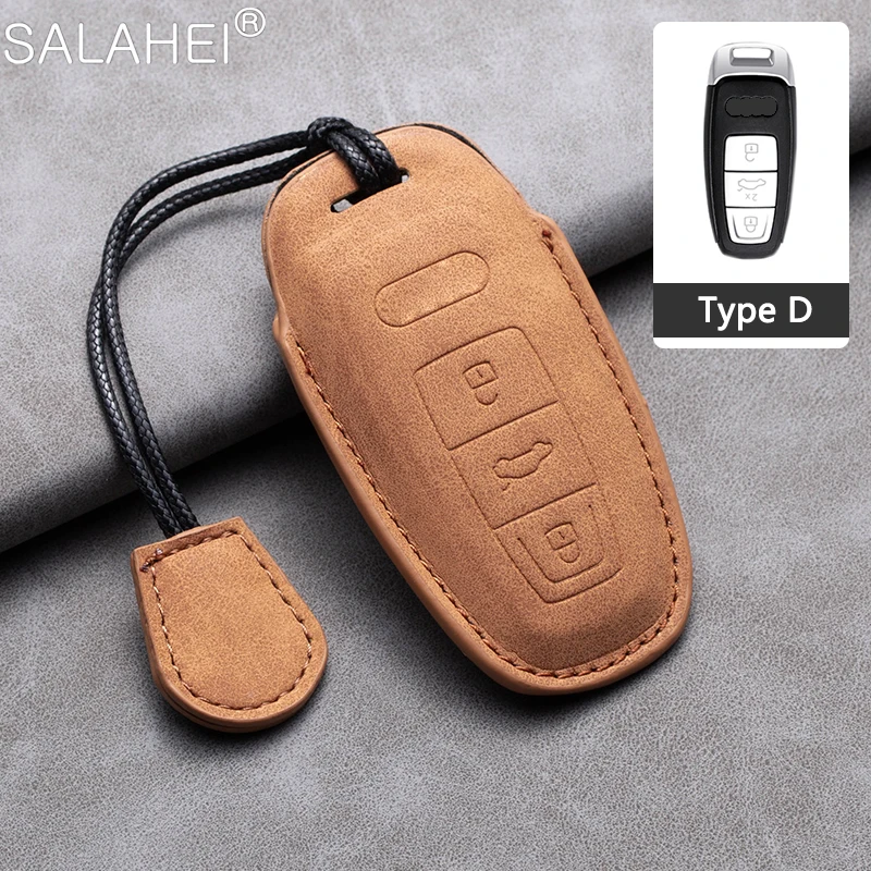 

New Sheepskin Car Smart Key Case Cover Keychain Protection Shell Holder For Audi A6 A7 A8 E-tron Q5 Q8 C8 D5 Auto Accessories