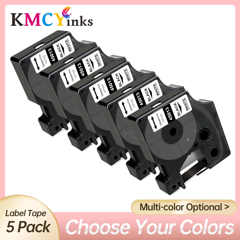 

KMCYinks 5PK 12mm D1 Label 45013 Black on White For DYMO LabelManager 160 100 150 200 210P 280 300 350D 450D Printer Label Maker