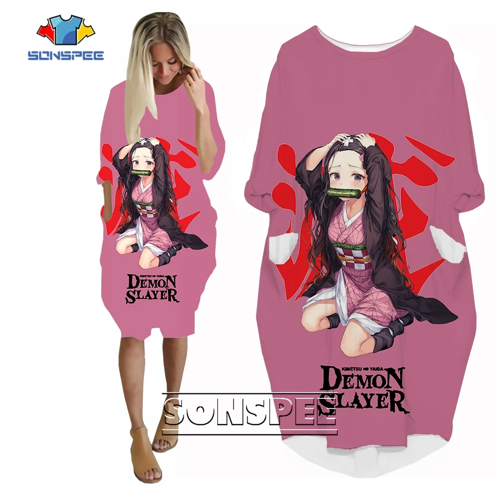 Женское платье SONSPEE с 3D принтом камадо незуко рассекающее демонов розовое аниме