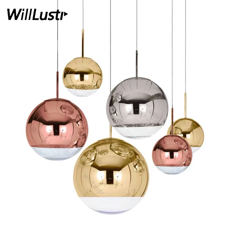 

Gold Rose Silver Plated Glass Ball Pendant Lamp Modern Globe Suspension Light Hotel Shop Mall Bar Cafe Ceiling Chandelier