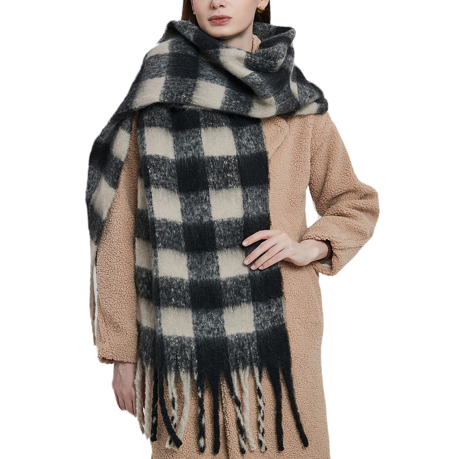 

Newly Winter Warm Blanket Women Soft Large Plaid Wool Shawl for Christmas Thanksgiving Day Gifts