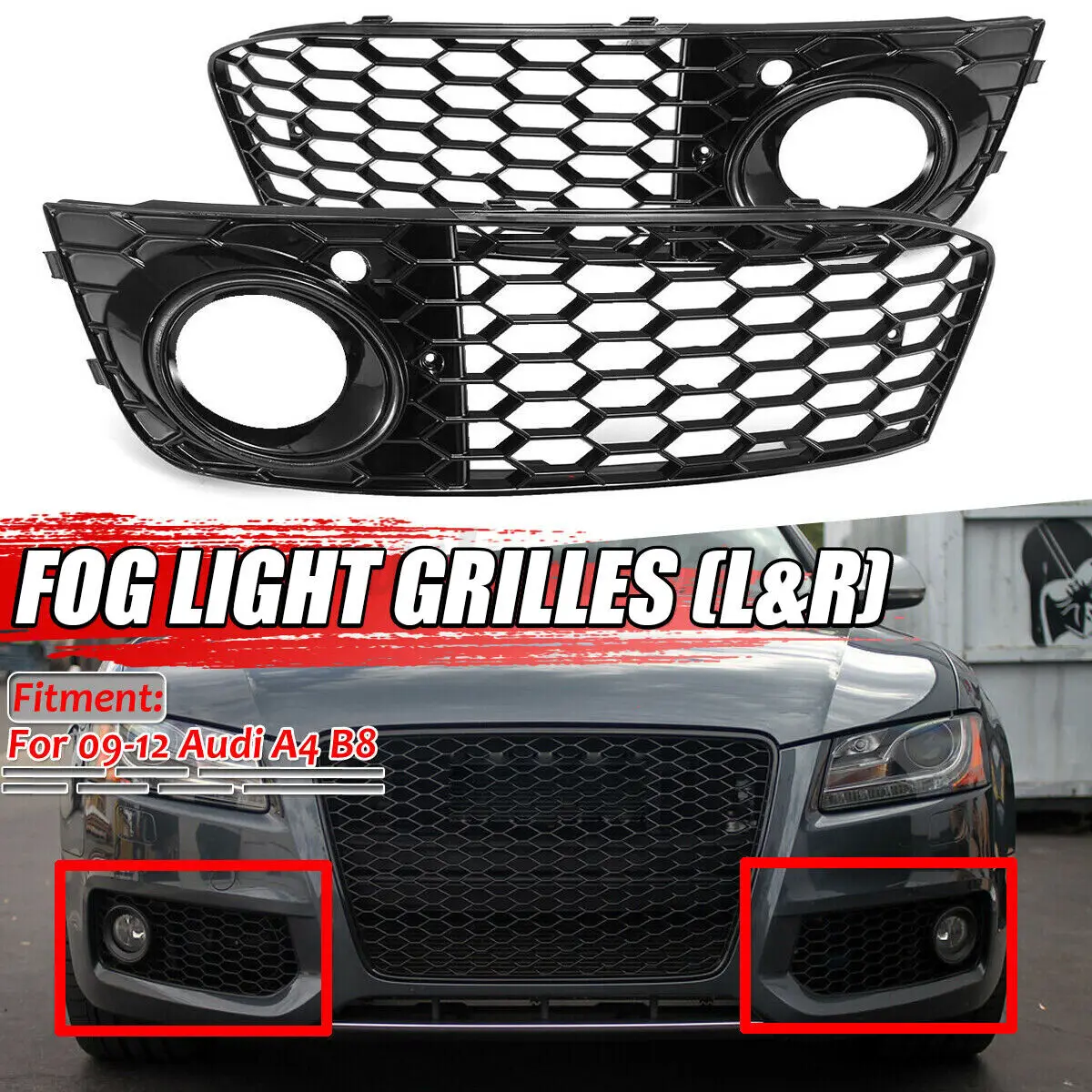 

Front Bumper Grille Cover Car Styling Honeycomb Mesh Fog Light Grill For Audi A4 B8 2009 2010 2011 2012 8KD807682 8KD807681