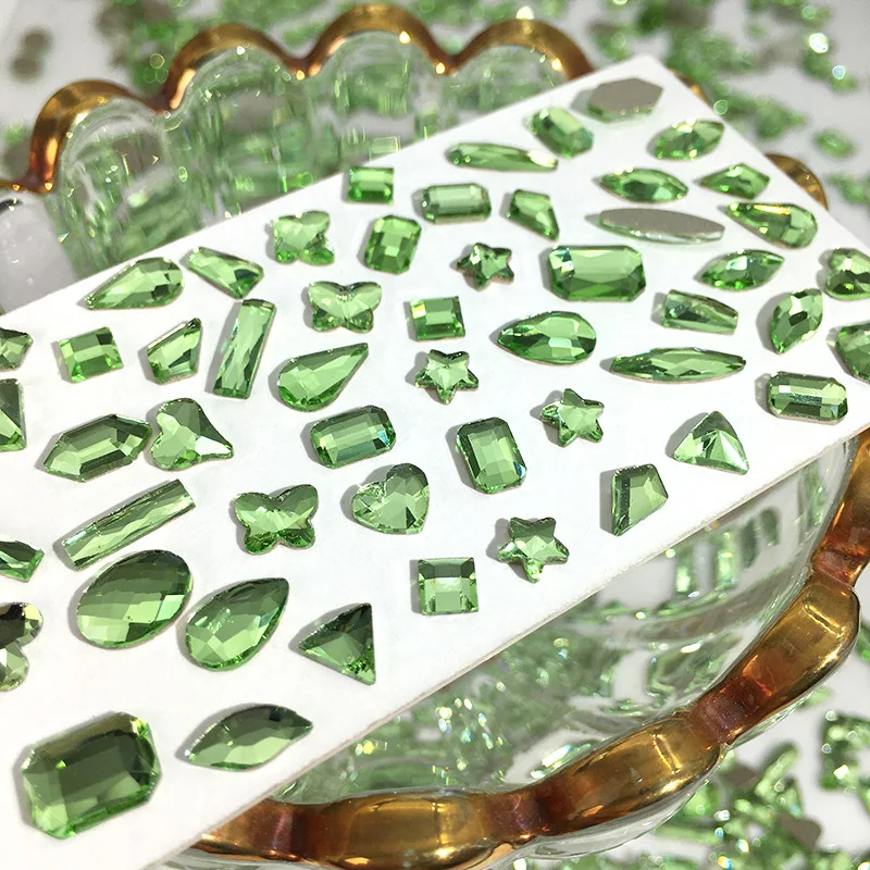 

100Pcs Green Nail Art Glass Rhinestones Quality K9 Multi-Shapes Nail Flatback Gem Stones For Nail Art DIY Stones Sparkle Gems