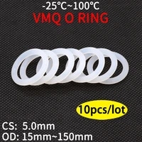10pcs vmq o ring seal gasket cs 5mm od 15 150mm silicone rubber insulated waterproof washer round shape white nontoxi