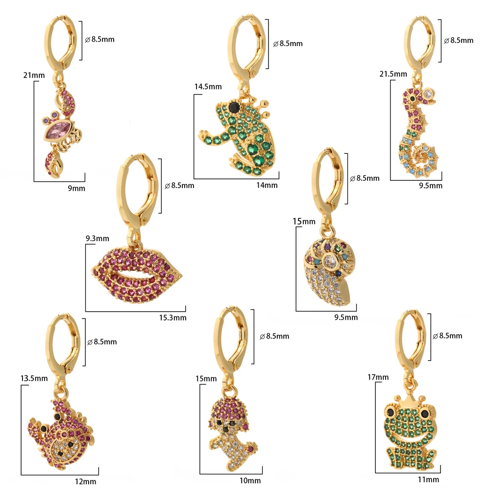 Богемные подвесные серьги с животными для женщин - Милая лягушка, краб, динозавр, щенок, инкрустированный цирконием, выразительная модная панк-бижутерия.