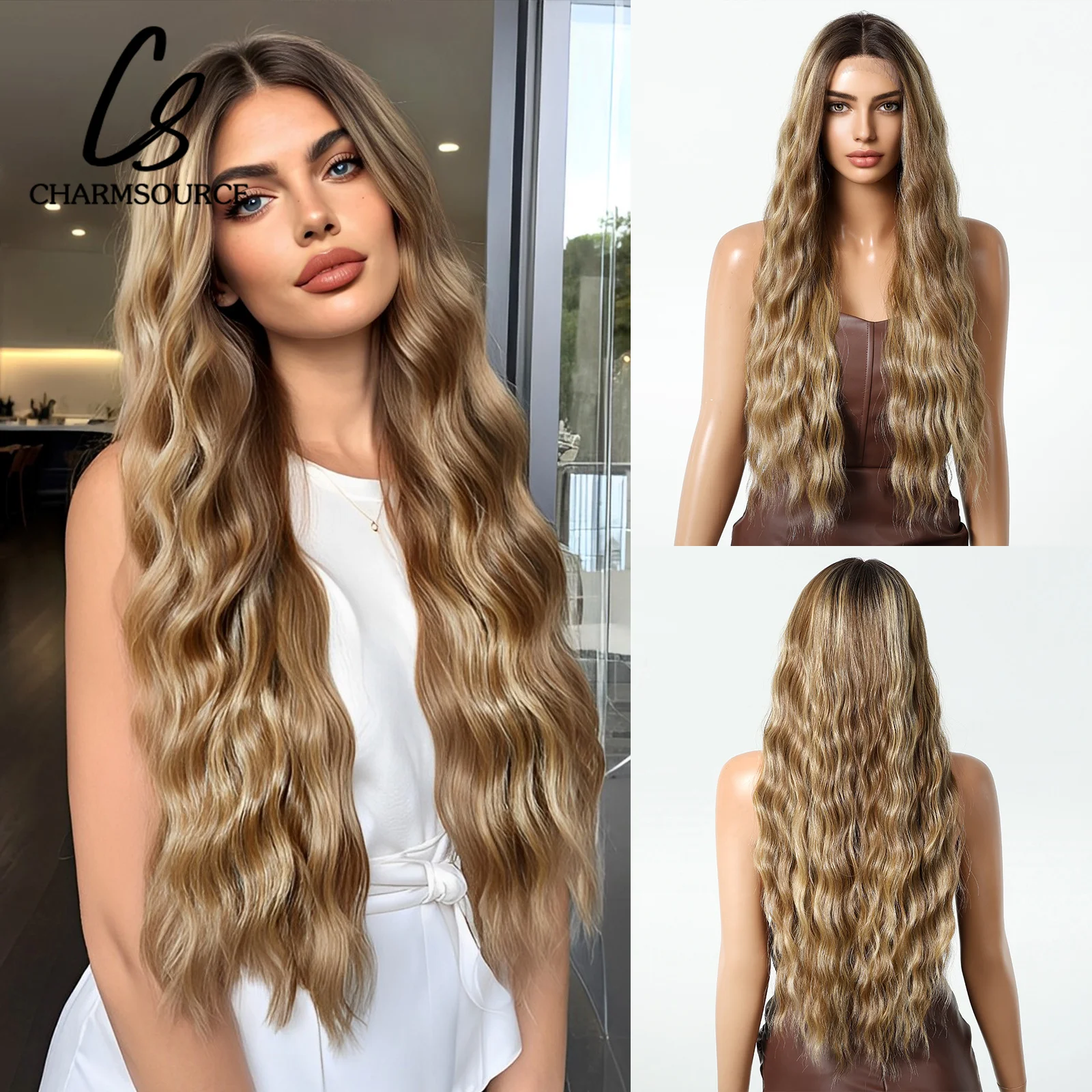 Парики CharmSource со шнуровкой спереди блонд коричневый Синтетические длинные