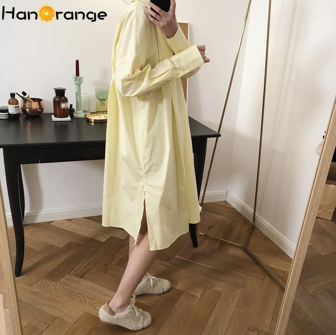 

HanOrange Spring Autumn Chic Simple Doll Collar Loose A-line Shirt Dress Female