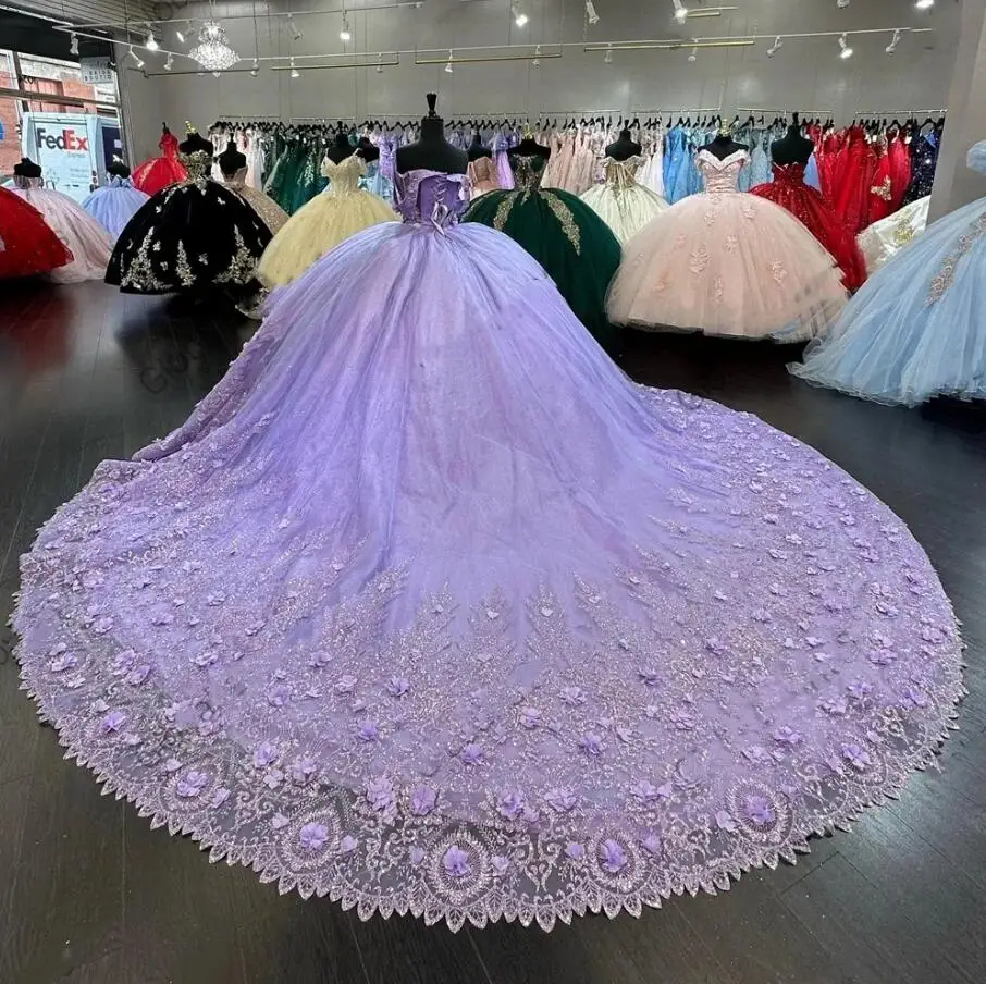 Мексиканское фиолетовое милое платье Quinceanera 2025 года с аппликациями из бисера