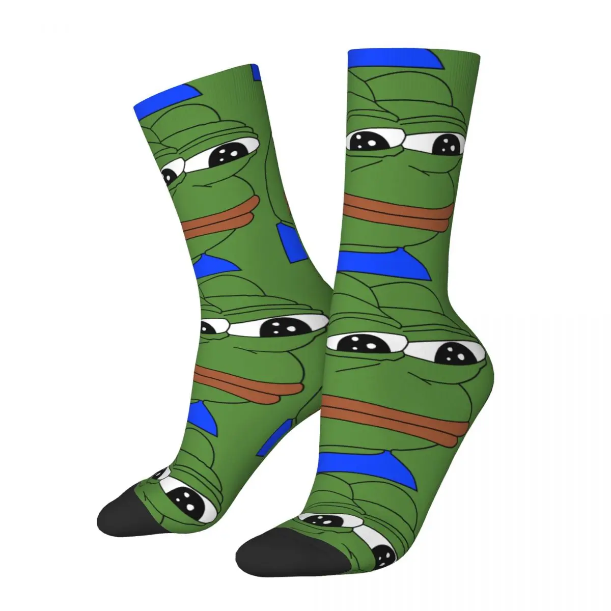 

Funny Crazy Compression Sock for Men Face Hip Hop Vintage Pe Pe the Frog Meme Happy Seamless Pattern Printed Boys Crew Sock