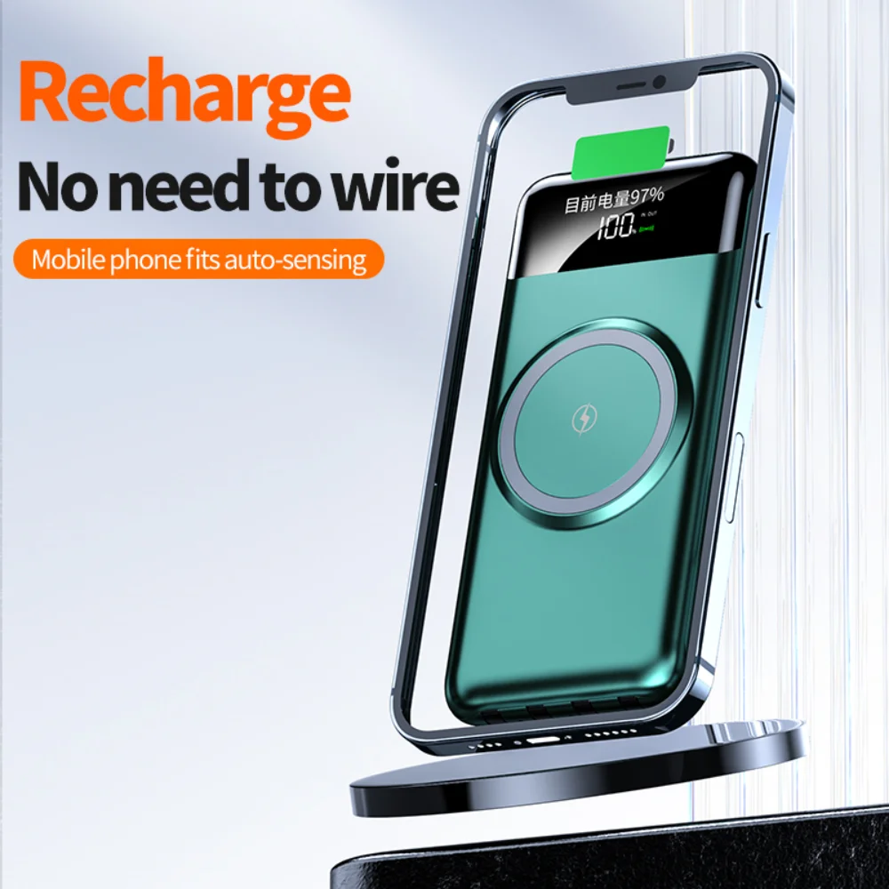 Портативное зарядное устройство PD15w с поддержкой быстрой беспроводной зарядки, 10000 мАч, портативный внешний аккумулятор с цифровым дисплеем и встроенными кабелями для Xiaomi, iphone