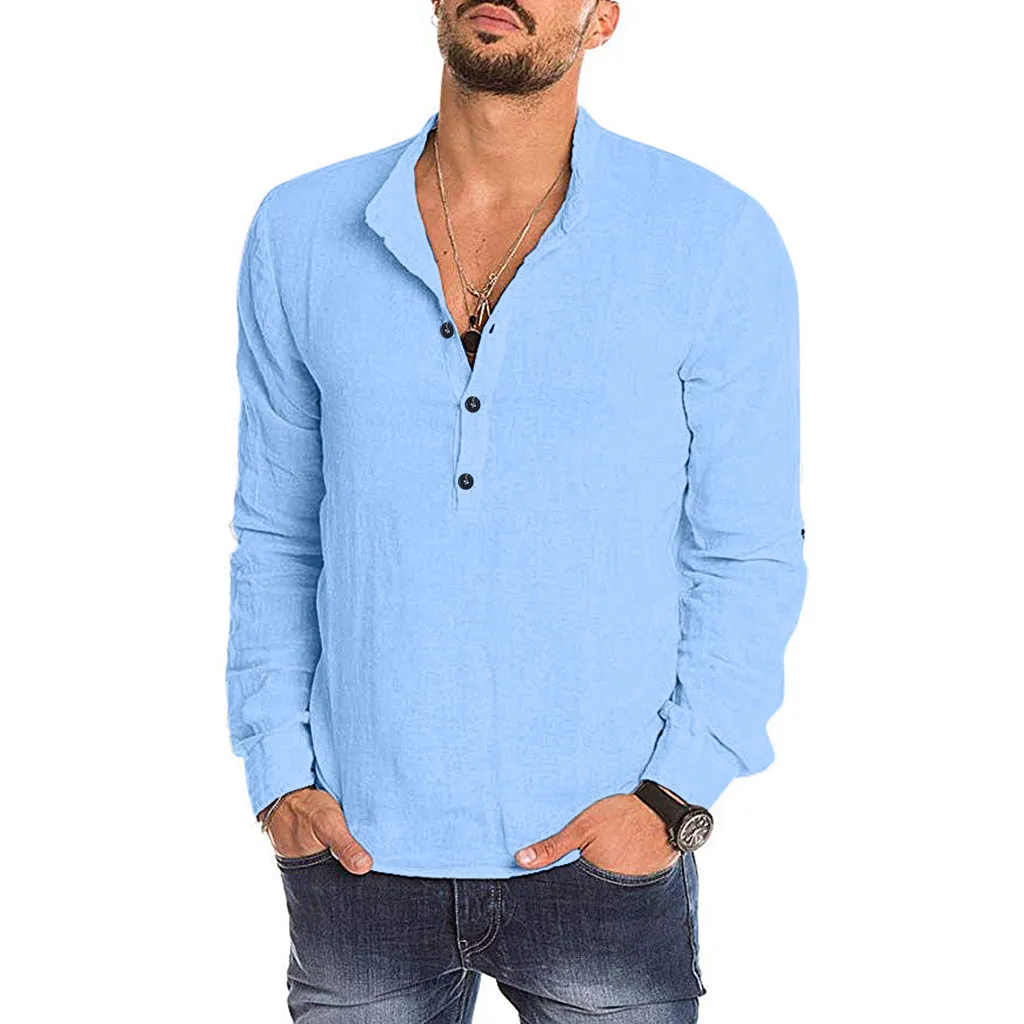 

New Design Fashion Men Cotton Linen Shirt Spring Autumn Plus Size Solid Long Sleeve Shirts Casual Vintage Shirts Tops Blouses
