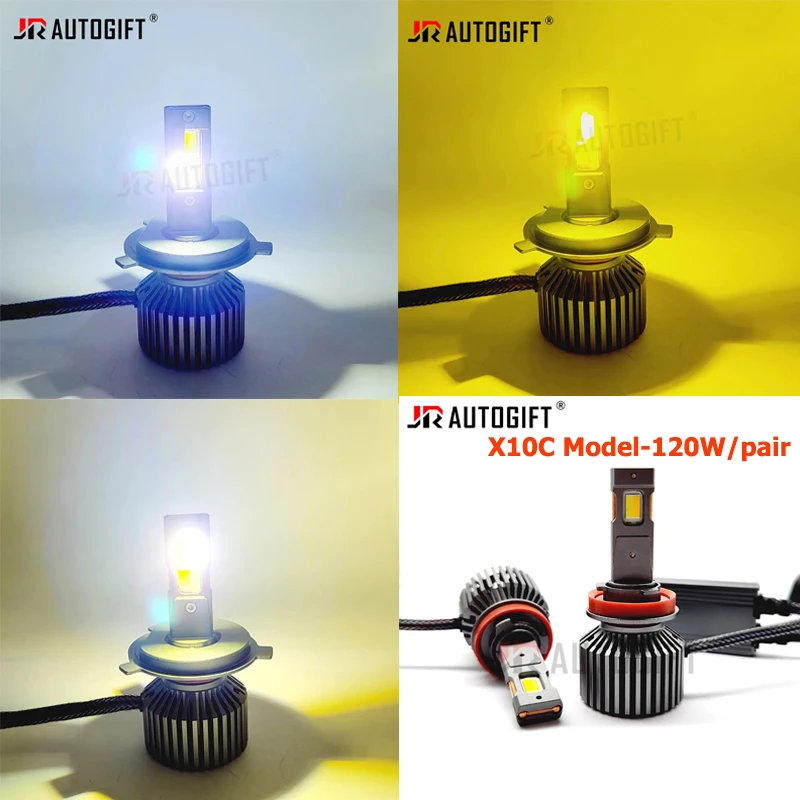 

60 Вт/120 Вт 3-цветная светодиодная фара H4 H7 9005 HB3 9006 HB4 H11 H1 H3 H27 Автоматическая светодиодная лампа для фар автомобиля мотоцикла 6000K 3000K 4300K