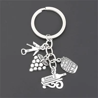 1 pack wine corkscrew charm key ring wine barrel bar keychain making bartender gift statement jewelry accessories
