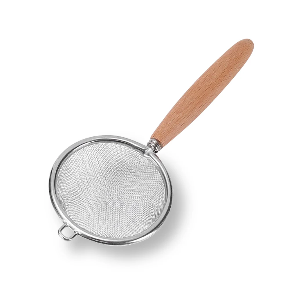 

Food Filter Wooden Handle Kitchen Strainer 304 Stainless Steel Handheld Flour Fine Mesh Spoon Colander, M