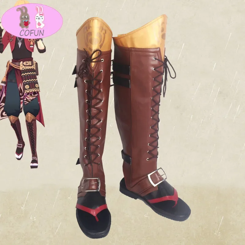 COFUN Game Genshin Impact Thoma Обувь для косплея Аниме Проект Сапоги из искусственной кожи