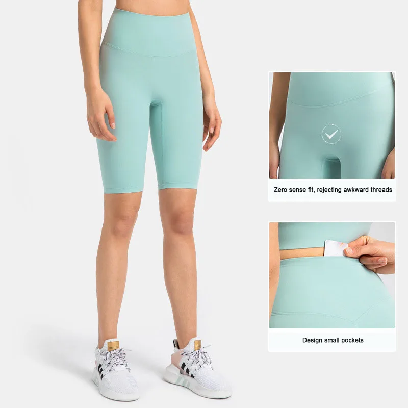 

New Fashion No Awkwardness Thread Nude Feeling 5/4 Elastic Slim Fit Yoga Pants Women's Running Fitness Sports Shorts