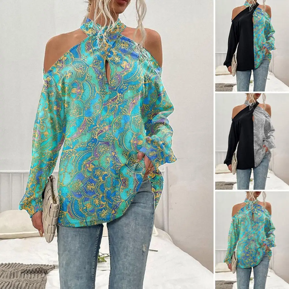 

Cozy Fashion Pure Color Shiny Print Patchwork Color Lady Blouse Long Sleeve Women Blouse Elastic Streetwear