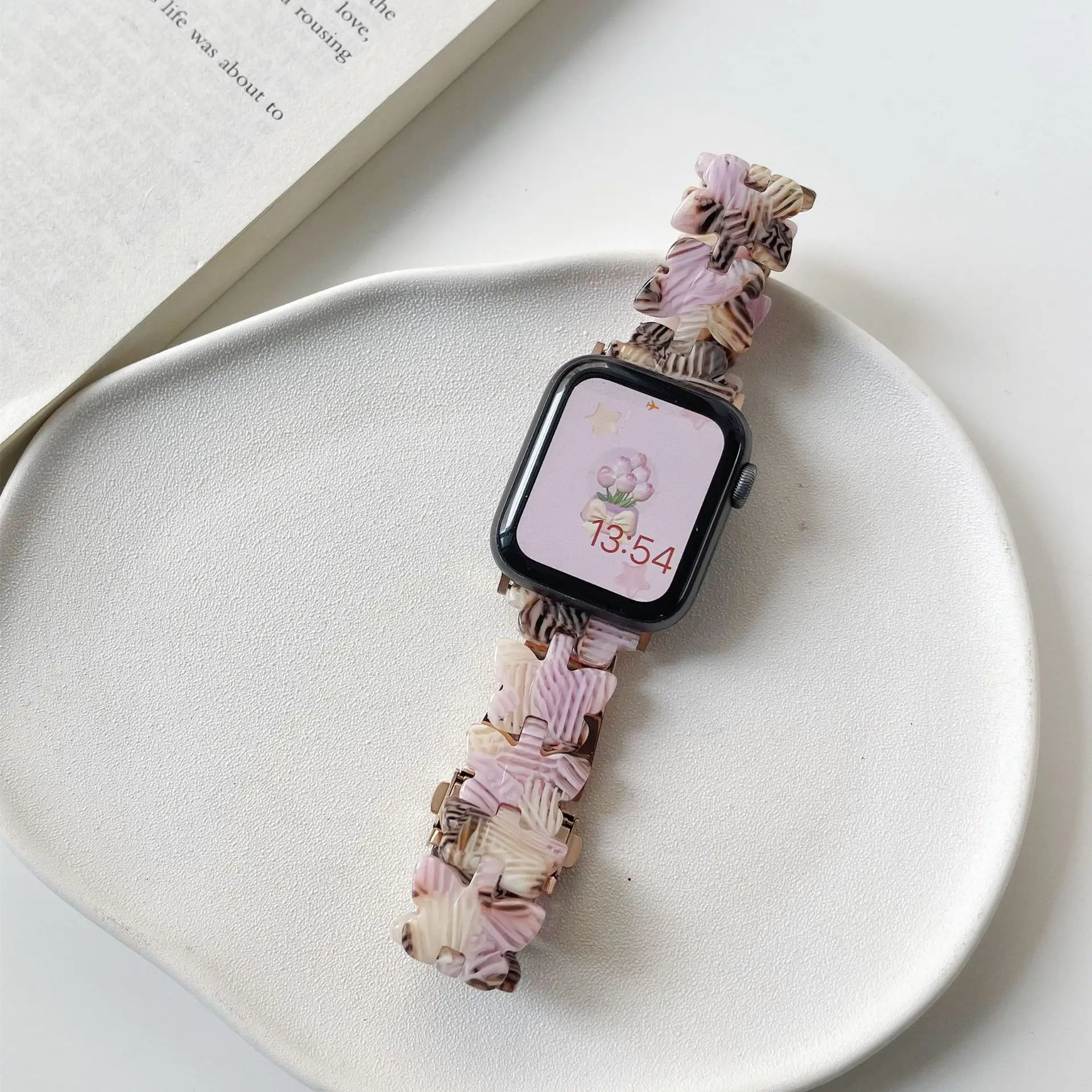 Butterfly Resin Watchband for apple watch band 40mm 44mm 41mm 45mm woman watch strap for iWatch Series 4 5 6 SE 7 8 Ultra 49mm