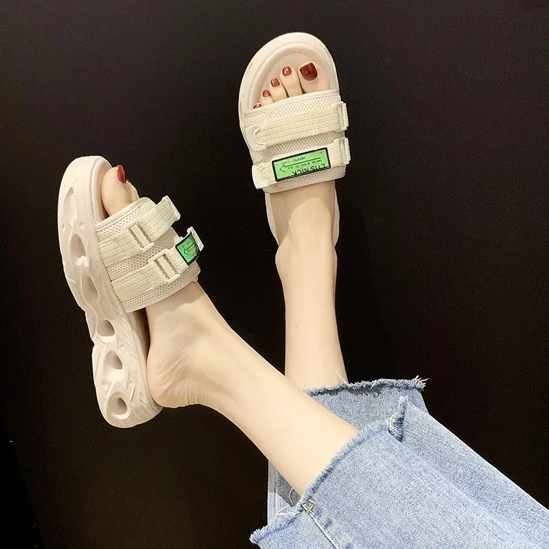 

Summer Velcro Adjustable Women Slippers For Home Soft Slipper Outdoor Flat Sandals Platform Shoes Beach Anti-slip chinelo nuvem