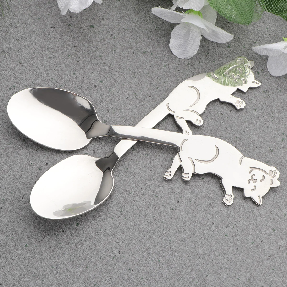 

2 pcs Stainless Steel Spoons Ice Cream Spoon Kids Soup Spoon Sugar Spoon Drinking Spoon Cartoon Drinking Spoons