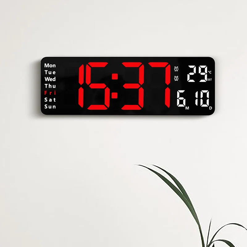 Large LED Digital Wall Clock Remote Control Temp Date Week Display Memory Table Watch Wall-mounted Dual Electronic Alarms Clocks