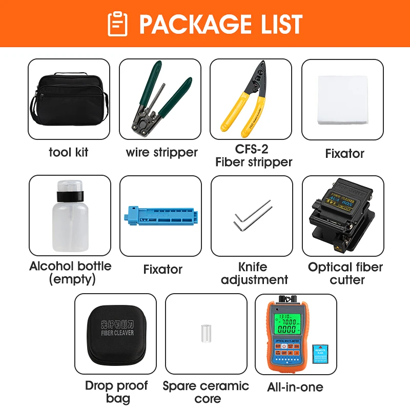 Fiber Optic Tool Kit Mini Optic Fiber Fiber Power Meter FTTH Fiber Cutter AUA-60S CFS-2 Fiber Stripper