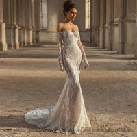fashion mermaid wedding sashes applique embroidery handmade flower tulle lace open back applique floor length gowns robe de ma