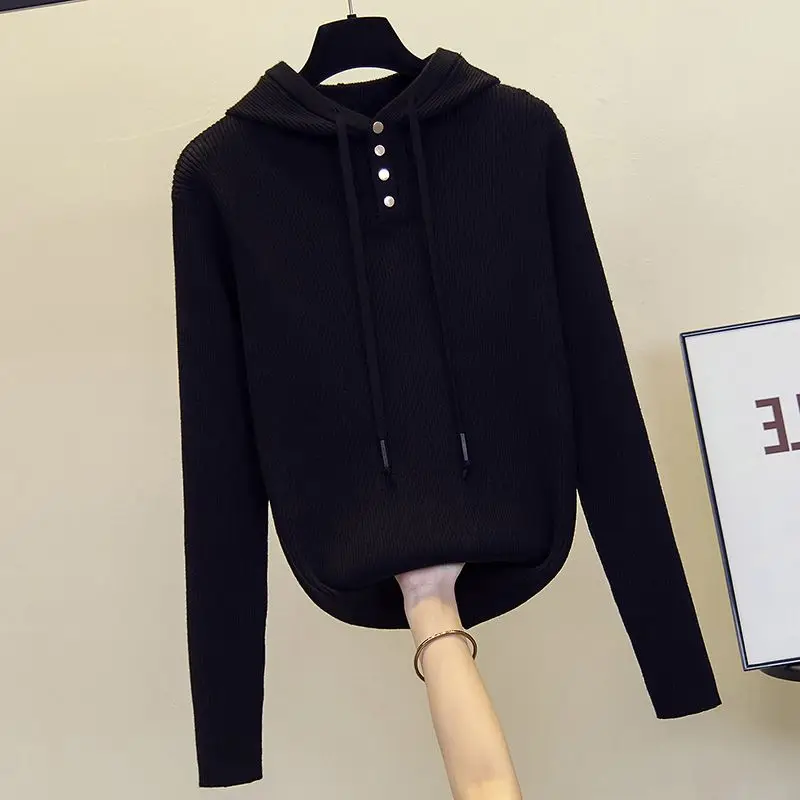 Женский весенний свитер с капюшоном новинка 2022 Однотонный длинным рукавом