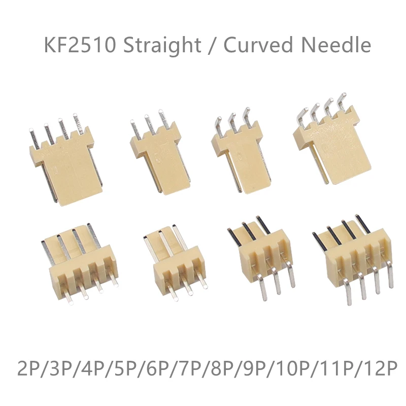 

50pcs KF2510 Connector 2.54MM PITCH Male Pin Header 2P 3P 4P 5P 6P 7P 8P 9P 10P 11P 12P Right Angle Curved Needle for PCB 2510