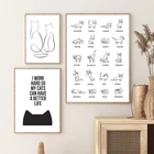 Абстрактная Минималистичная фигурка кошки, рисунок на непрерывной линии, искусство, искусство на холсте, живопись, Декор, кошка, подарки для влюбленных