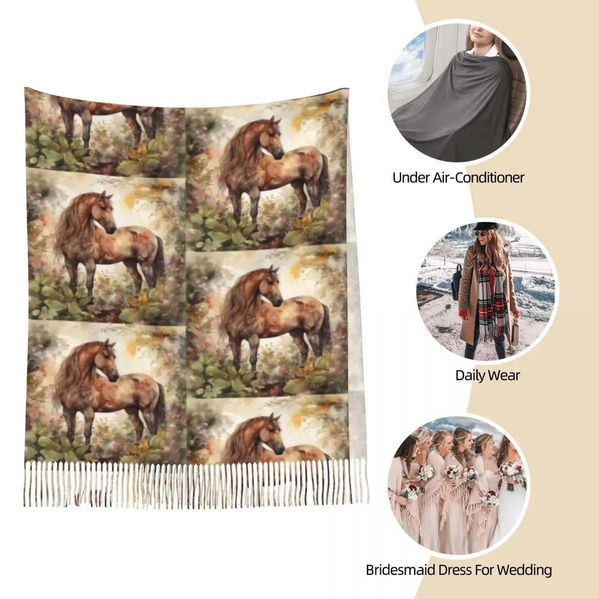Коричневая лошадь Herd Running Galloping Любители животных Юмор Шарф Шарфы с кисточками
