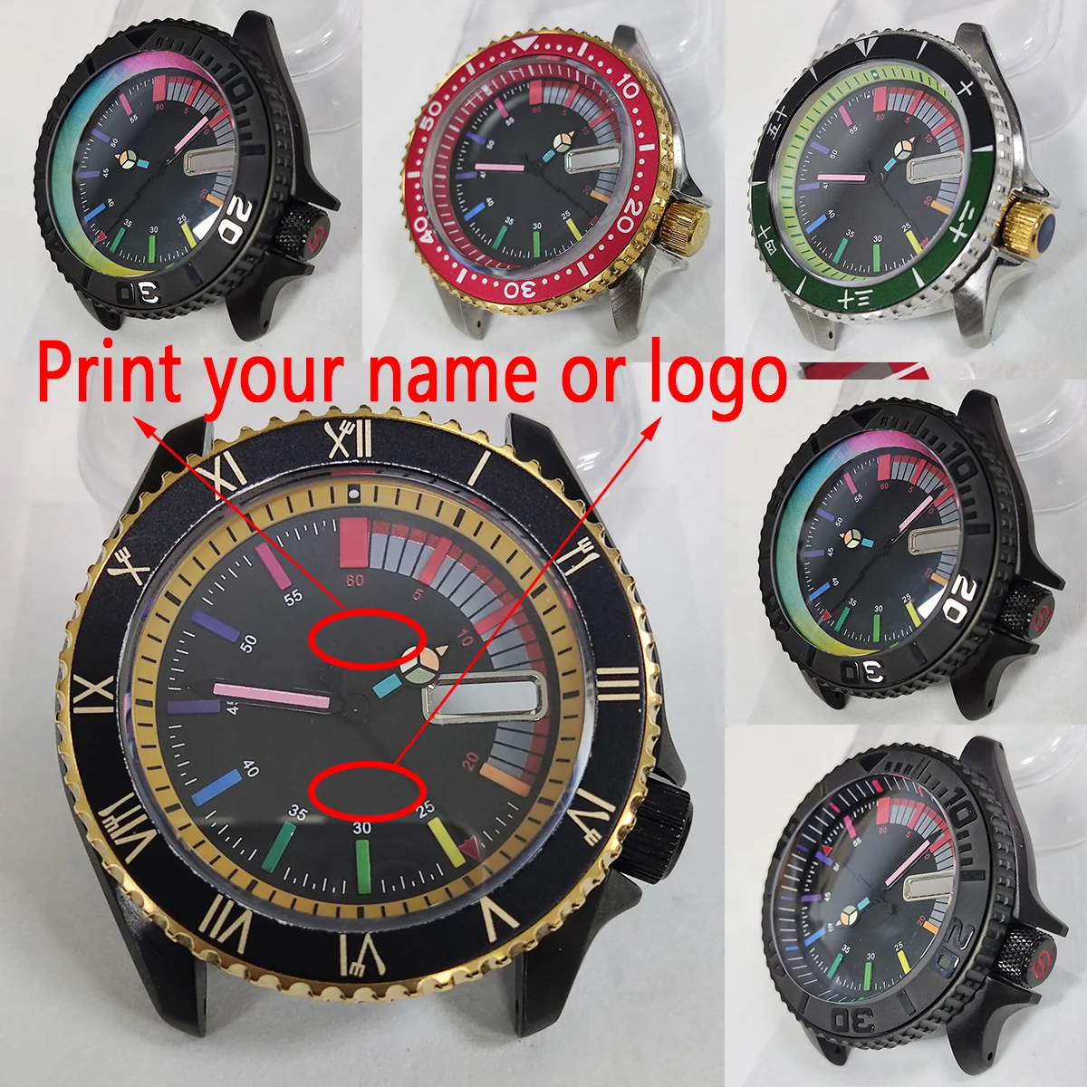 

custom logo nh35 case New watch men watch rainbow dial nh36 watch case nh36 dial skx007 diving watch modify part nh36 movement 0