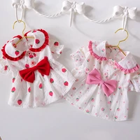 bow strawberry dress new spring and summer puppy dog princess skirt pet two legged dog clothes bitch summer clothing