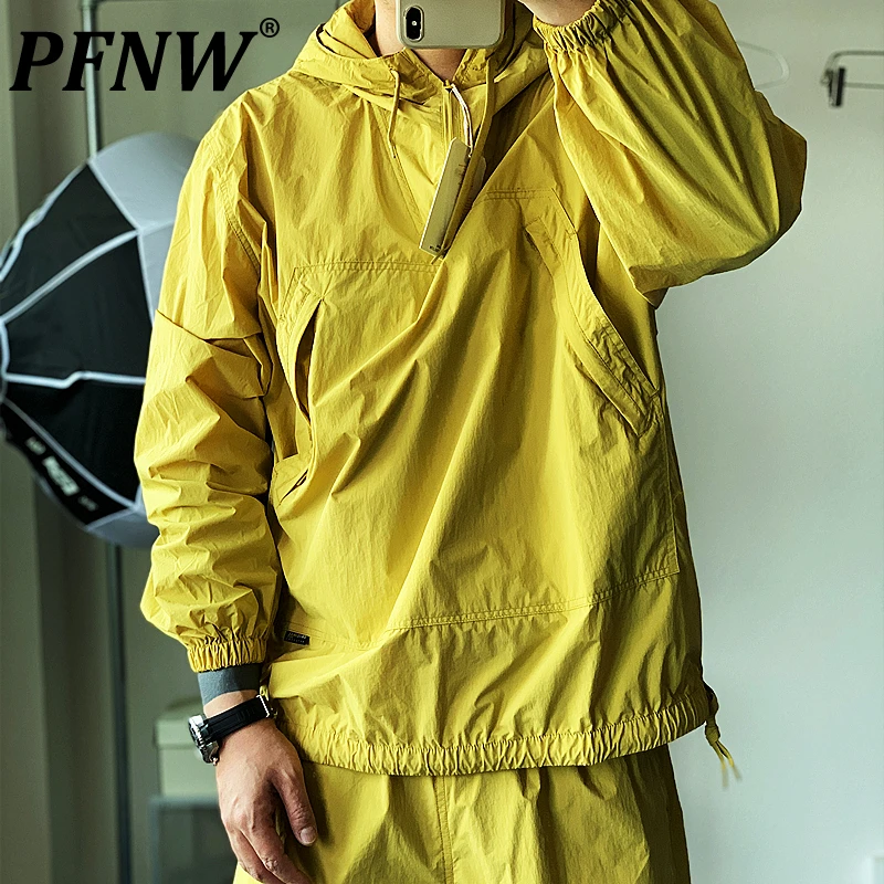 

PFNW Spring Autumn Men's Camping Outdoor Thin Hooded Jackets Fashion Quick-drying Sunscreen Windbreaker Pullovers Tops 12A8261