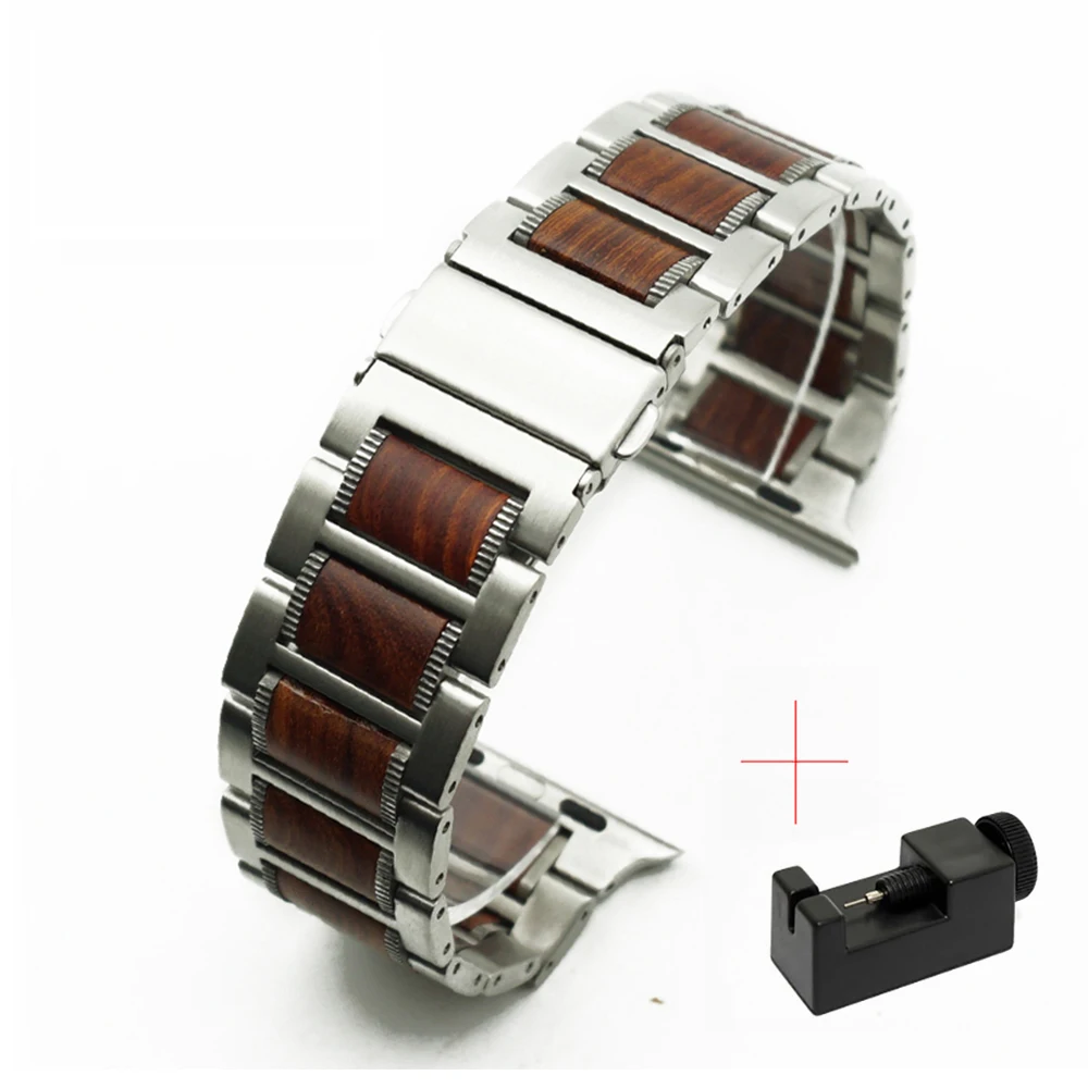 Strap For Apple Watch Series 8 7 45mm 41mm Sandal Wood+Stainless Steel Bracelet Apple Watch Band 44mm 40mm 42mm 38mm iWatch 6SE5