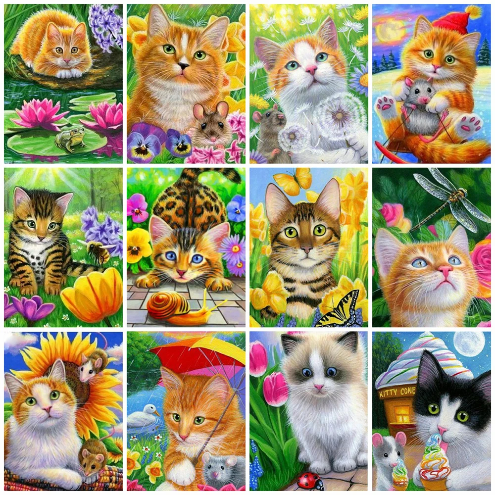 

Алмазная живопись 5D «сделай сам», Набор для вышивки крестиком с изображением животного, кошки, Ручная инкрустация, Подарочная вышивка страз...