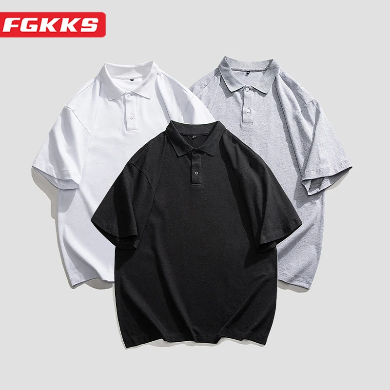 

FGKKS 2023 повседневная мужская рубашка поло из чистого хлопка, дышащая деловая рубашка с коротким рукавом высокого качества, мужская рубашка Поло