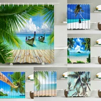 beach sea palm trees shower curtains 3d nature scenery waterproof bathroom curtains bathtub bath screen partition cortina ba%c3%b1o