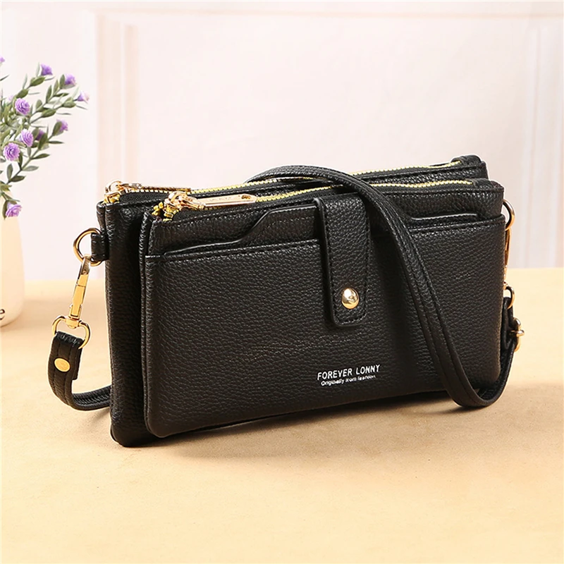 

2023 New Fashion Simple Single Shoulder Crossbody Phone Bag Double Zipper Clutch Purse Crossbody Bag
