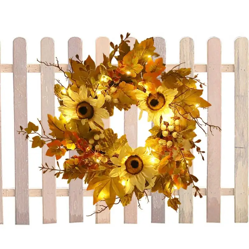 

Осенний венок, венок на День Благодарения для двери, осенняя гирлянда с подсолнухами и кленовыми листьями для стены, двери, крыльца, фермерского дома