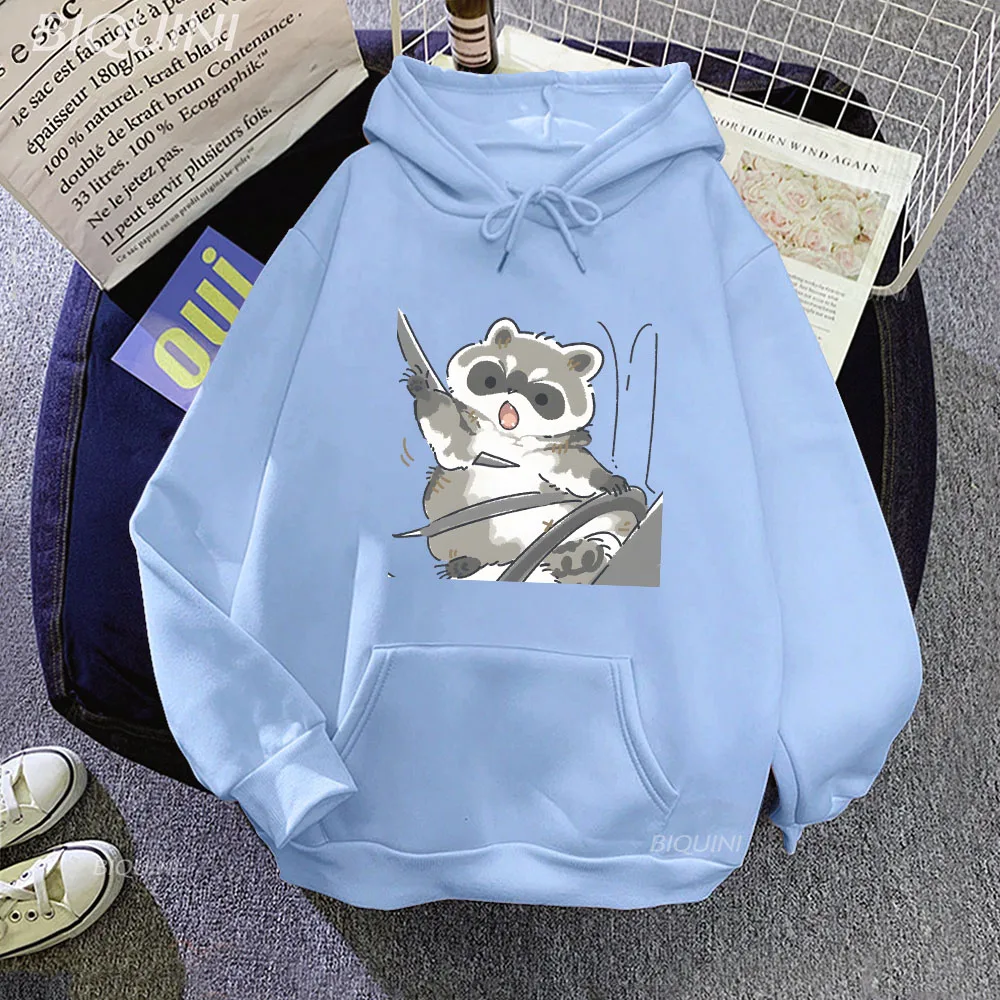 

2023 New Y2k Hoodies Fashion Print Kawaii Raccoon Women's Men's Long-Sleeve Clothing Loose Version of High Quality Casual Tops