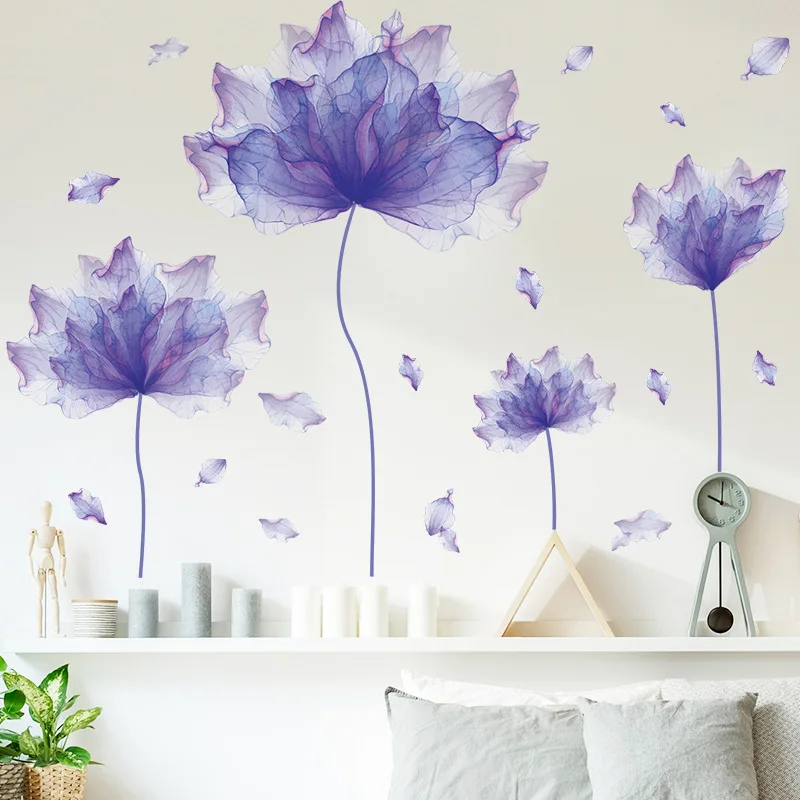 

Purple Flowers Wall Stickers Home Room Decoration Bedroom Bathroom Self-adhesive Wallpaper Furniture Door House Interior Decor