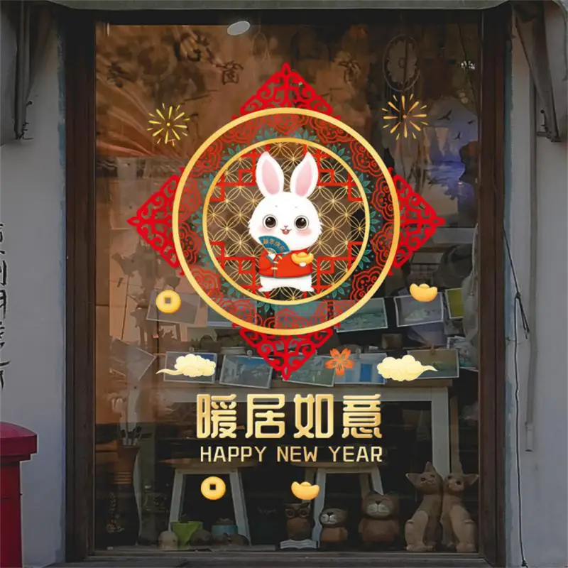 

Chinese New Year Decoration Fu Window Sticker Spring Festival Window Grilles Cute Rabbit Decals Stickers Home Decoration