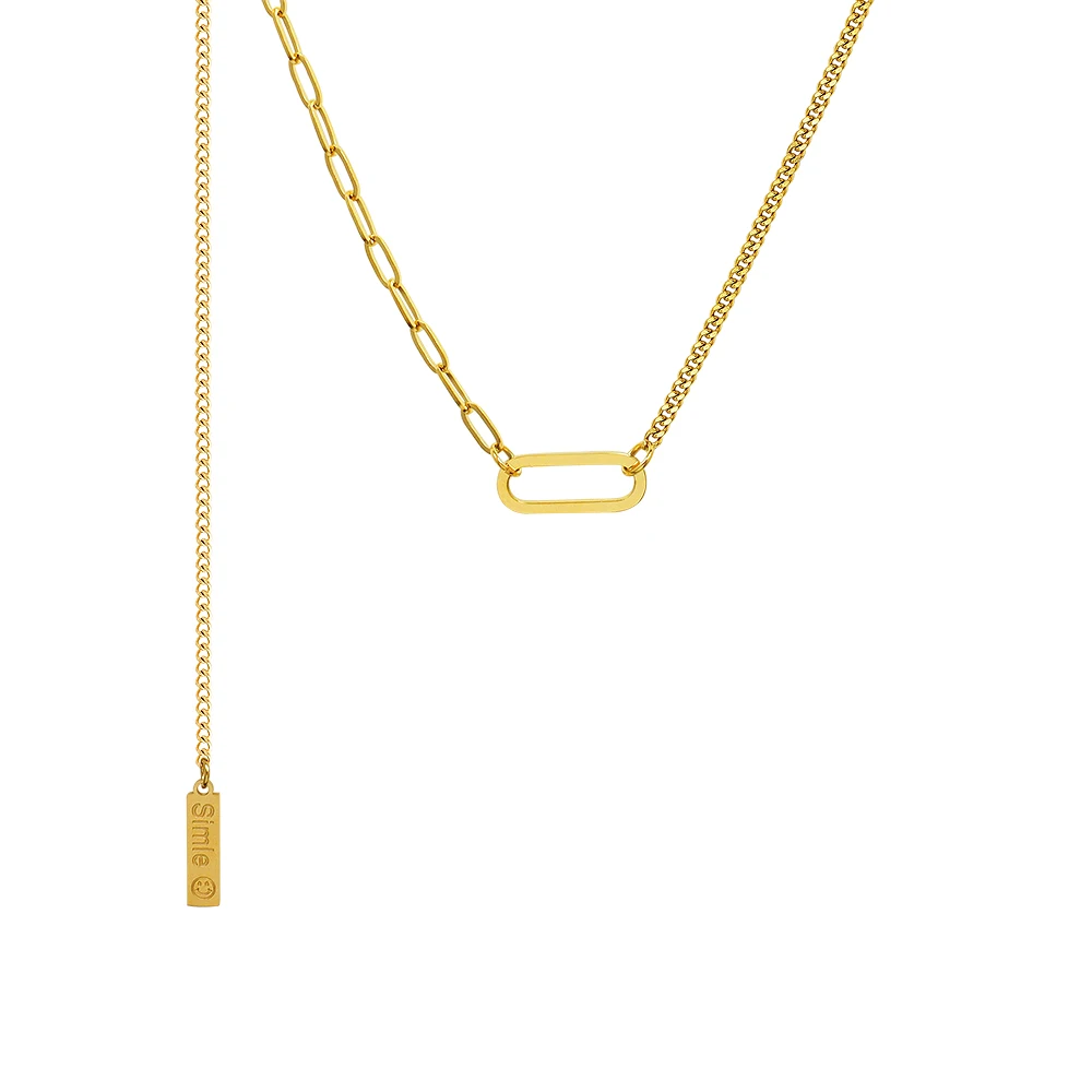 

ins smile geometric oval pendant necklace Stainless Steel tassel personalized collarbone chain Trendy Fine Women Accessories