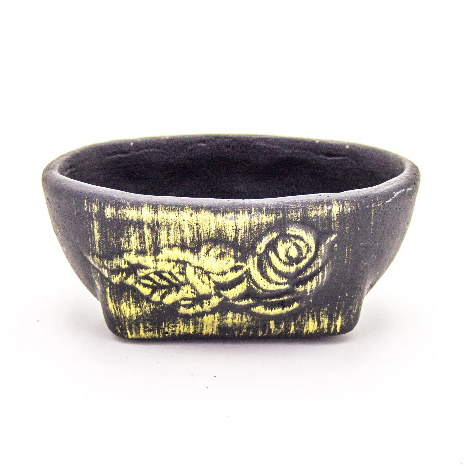 

Овальный черный роскошный бетонный горшок с рисунком розы Veramaya 16x7x11 см